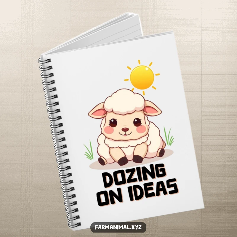 Funny sheep notebook featuring a content sheep resting under a sunny sky, perfect for journaling serene thoughts.