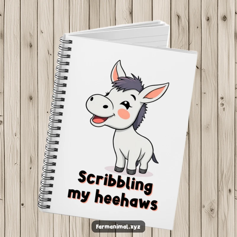 Funny donkey braying with glee on a notebook cover, a cheerful and humorous design.