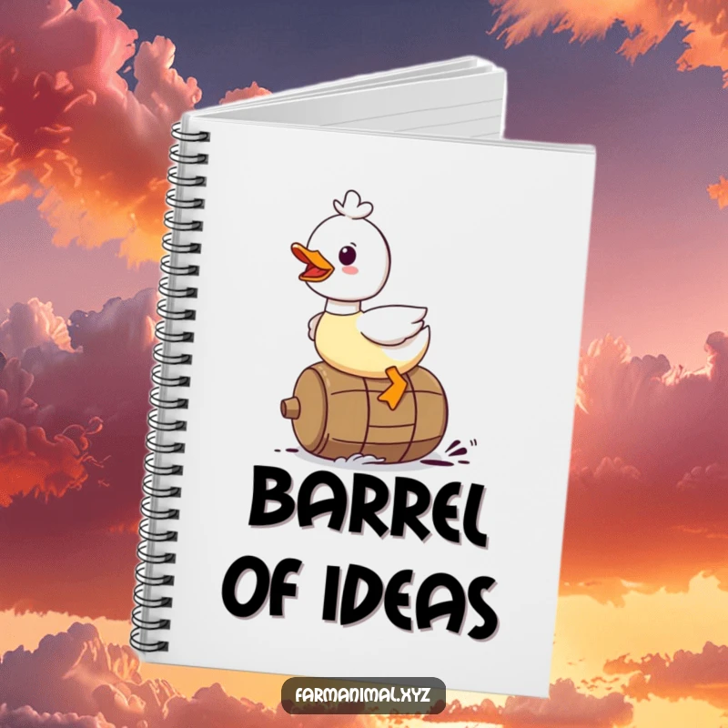 Funny Duck Notebook: A duck character gleefully riding on a rolling barrel, perfect for capturing notes.