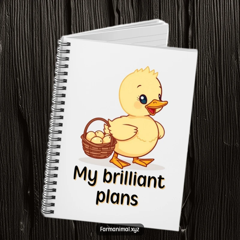 Funny Duckling Notebook with a proud duckling carrying a basket of tiny eggs, ideal for taking notes or creative writing.