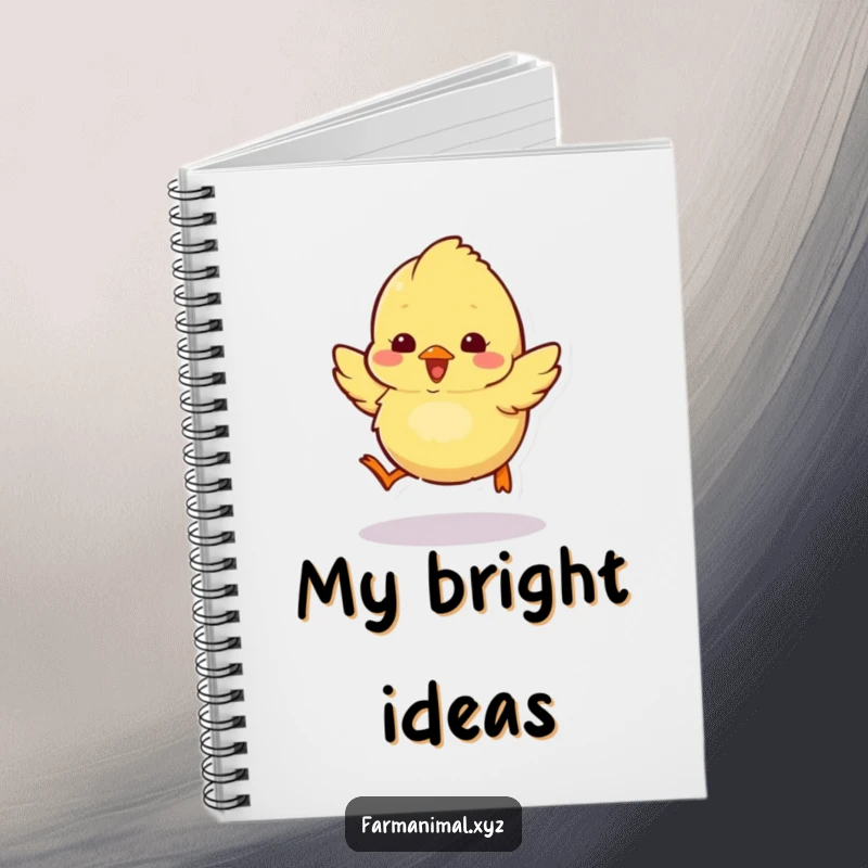 Funny chick notebook featuring a fluffy chick hopping excitedly, perfect for jotting down bright ideas.