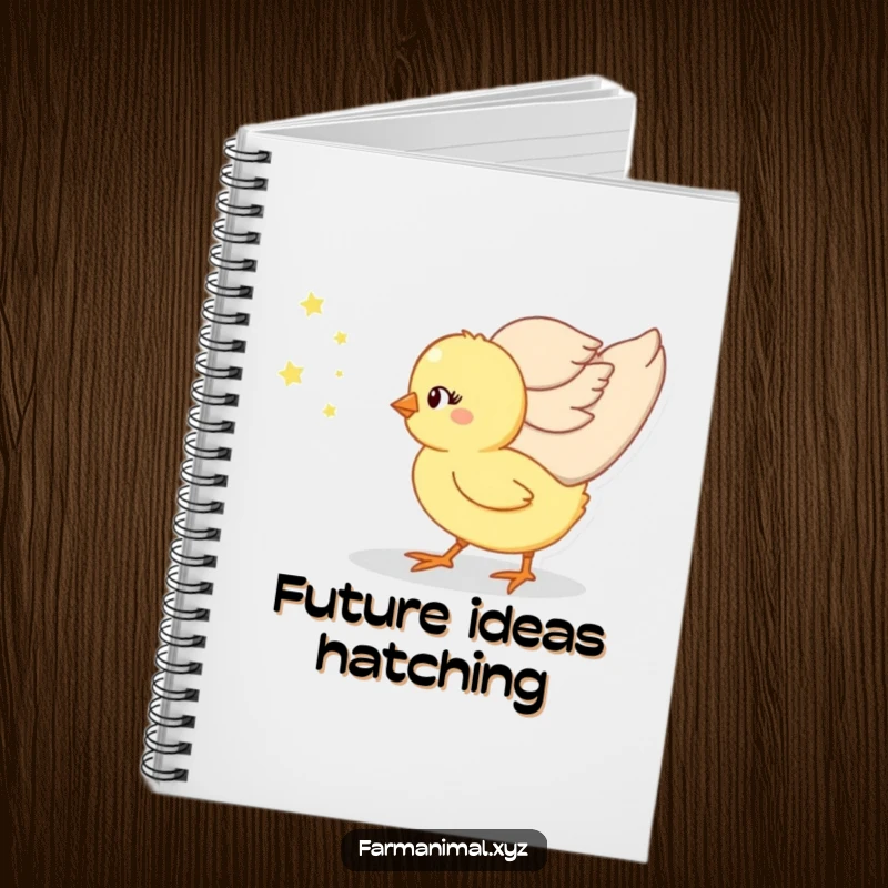 Funny chick happily following its mother on a notebook cover, a cute and humorous design for note-taking.