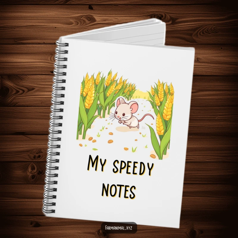 Funny Mouse Scurrying Notebook, featuring a happy mouse scurrying through a cornfield, inspiring cheerful note-taking and farm-themed adventures.