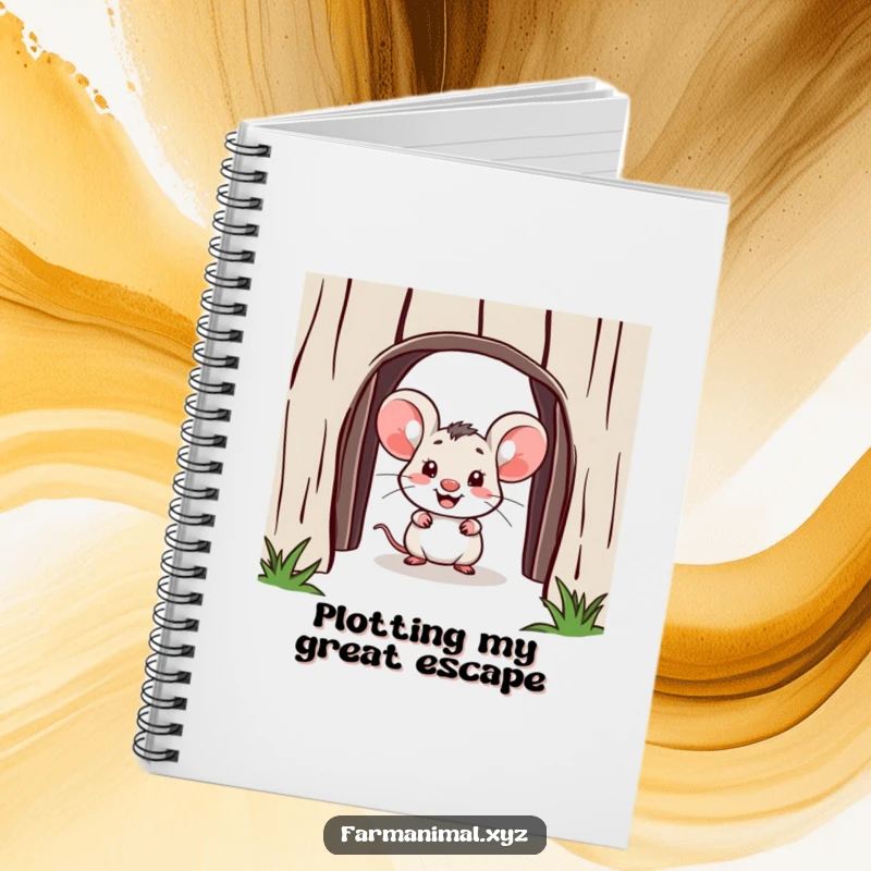 Funny mouse notebook, a cute mouse peeking from a barn doorway, perfect for journaling and notes, humorous stationery gift.