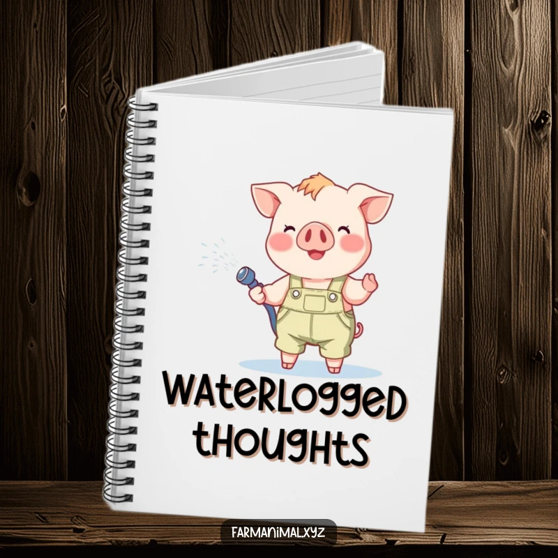 Funny Piglet Notebook: A cheerful piglet in overalls happily spraying water from a hose, perfect for capturing notes.