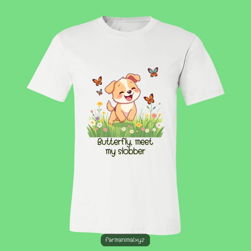 Funny Dog Butterfly Chase T-Shirt, Happy Meadow Pup Tee, Adorable & Funny Gift