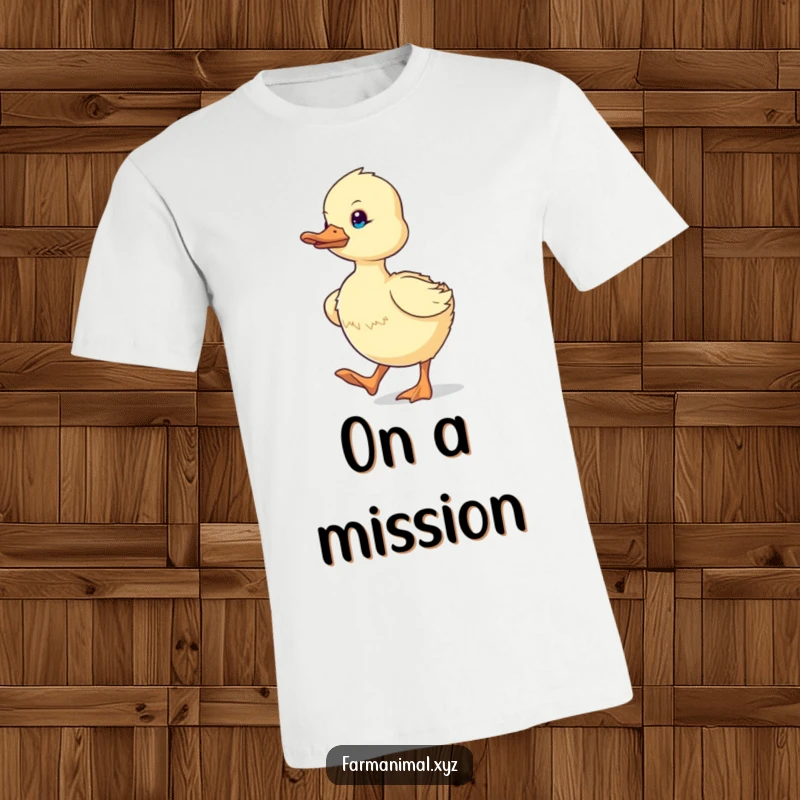 Funny determined duckling waddling energetically with purpose, featured on a comfortable t-shirt, a humorous and motivational farm design.