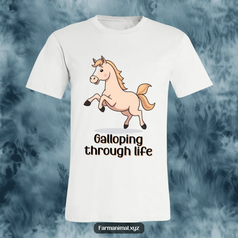 Funny Horse Gallop T-Shirt: A dynamic horse kicking its legs high in a playful gallop, symbolizing freedom and joy.