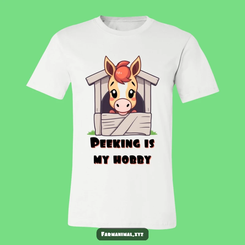 Funny Horse Peeking T-Shirt - Curious Horse Over Stable, Great Gift!