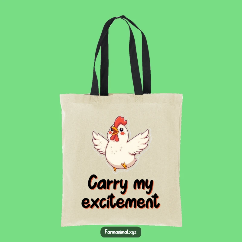Funny Chicken Flapping Tote Bag: Excited Poultry Carry-All Gift