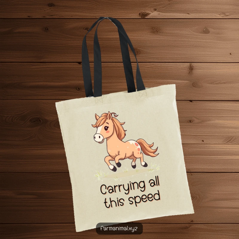 Happy Horse Galloping Tote Bag, a horse gallops across a field with a flowing mane, a beautiful equestrian accessory.