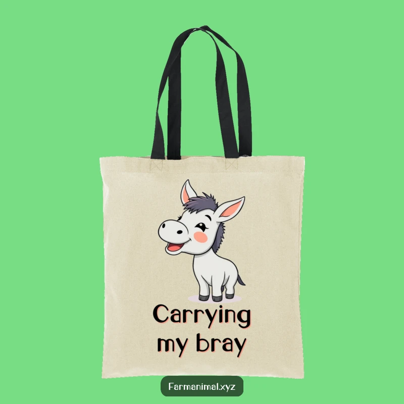 Funny Donkey Braying Tote Bag, Happy Farm Carryall, Ideal Funny Gift