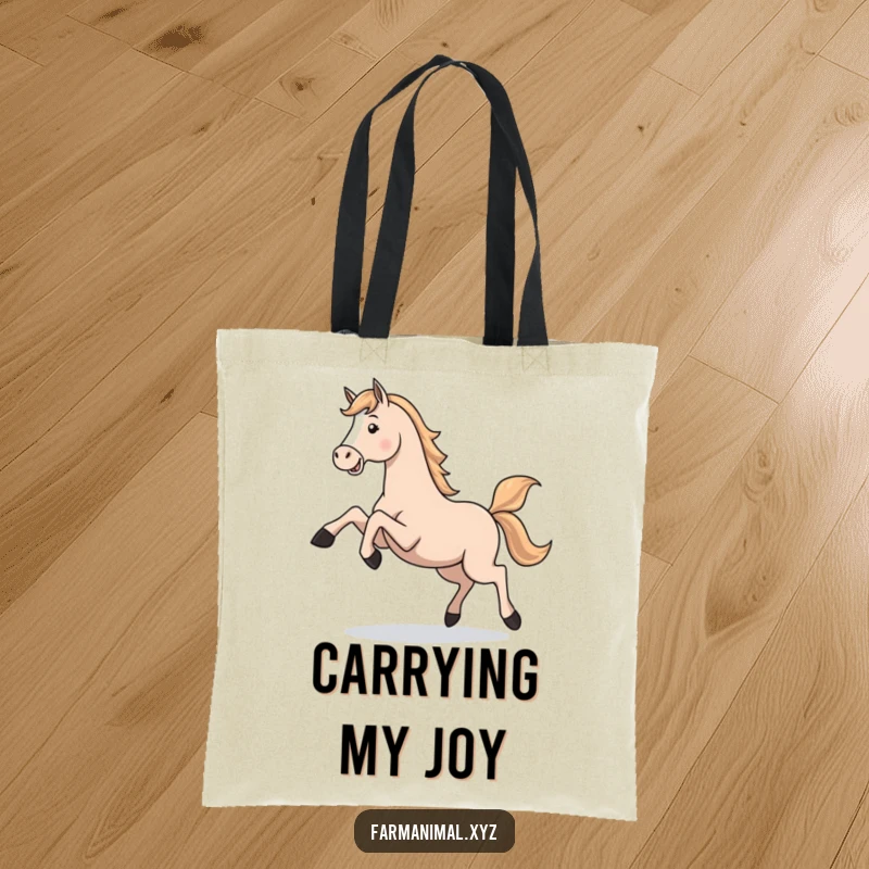 Funny Horse Gallop Tote Bag: A playful horse kicking its legs in a gallop, perfect for carrying riding gear or essentials.