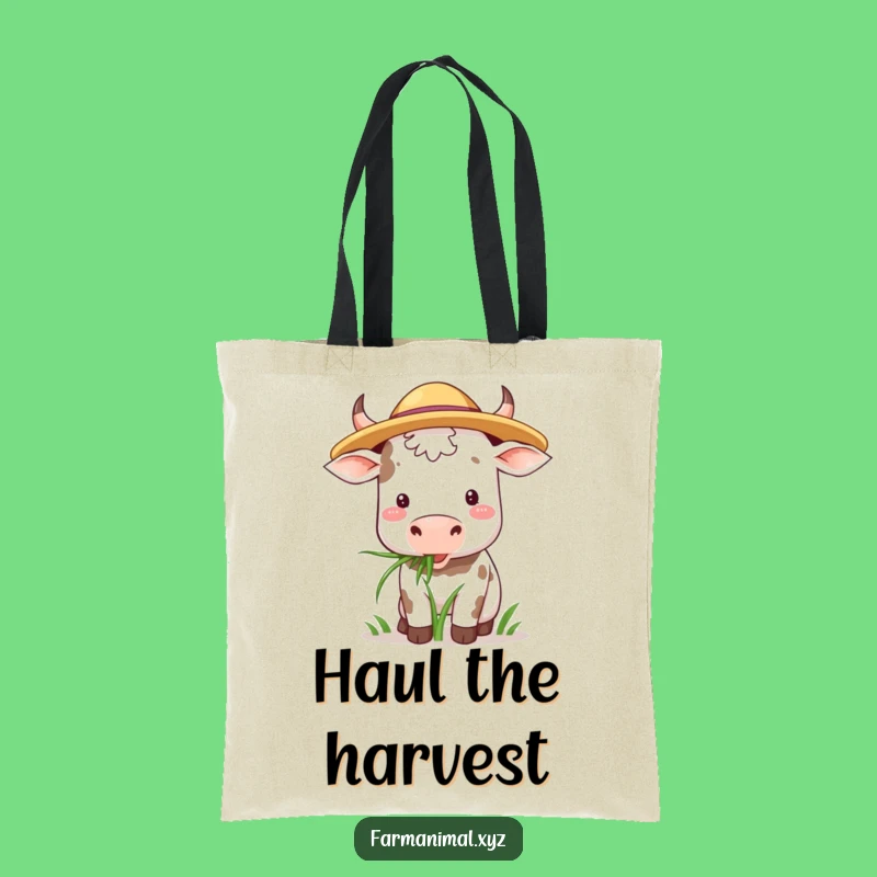 Funny Cow Hat Tote Bag: Happy Grazing Bovine Carry-All Gift