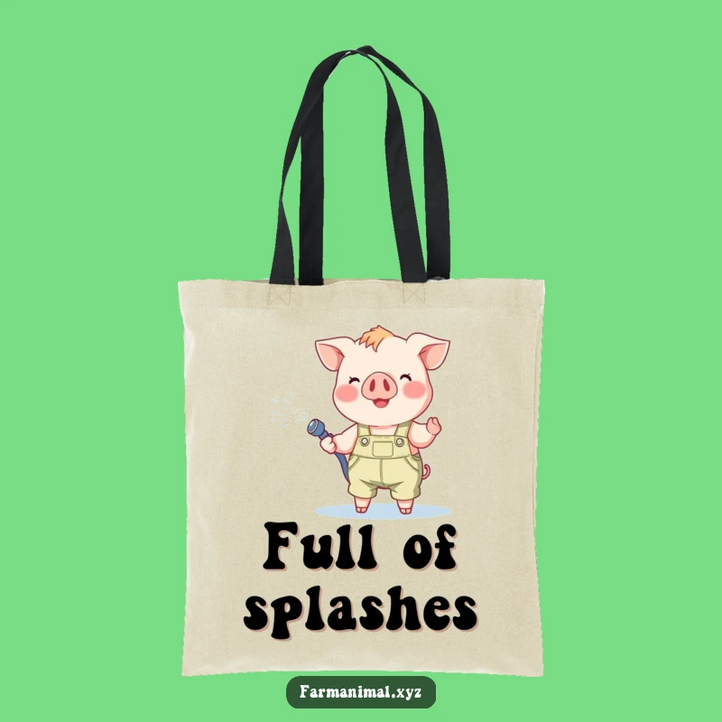 Funny Piglet Tote Bag - Cheerful Sprinkler, Stylish Overalls, Great Funny Gift