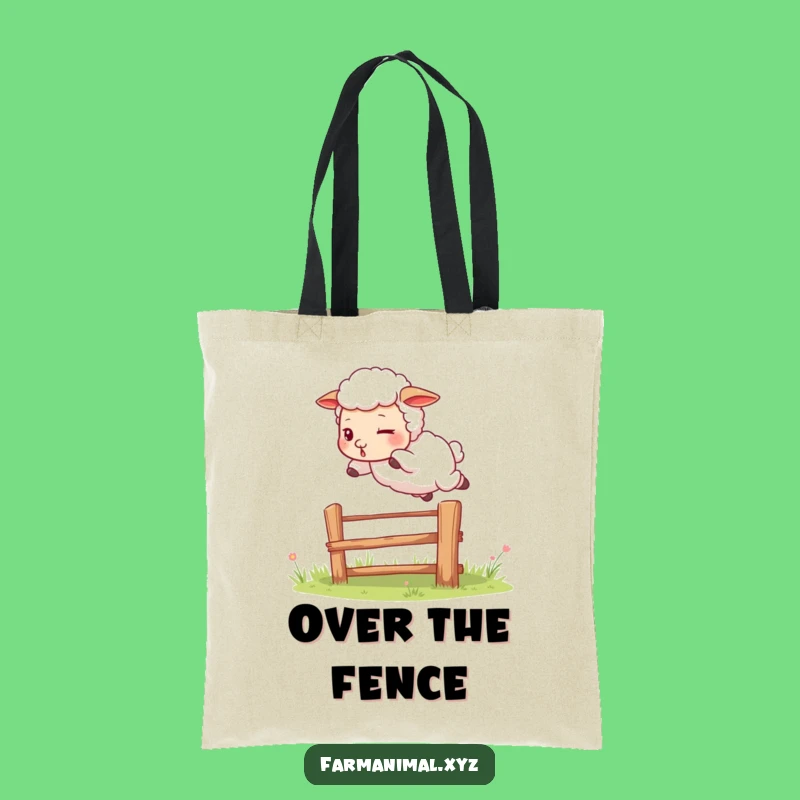 Funny Sheep Jumping Fence Tote Bag: Determined Carryall - A Humorous Farm Fashion Gift